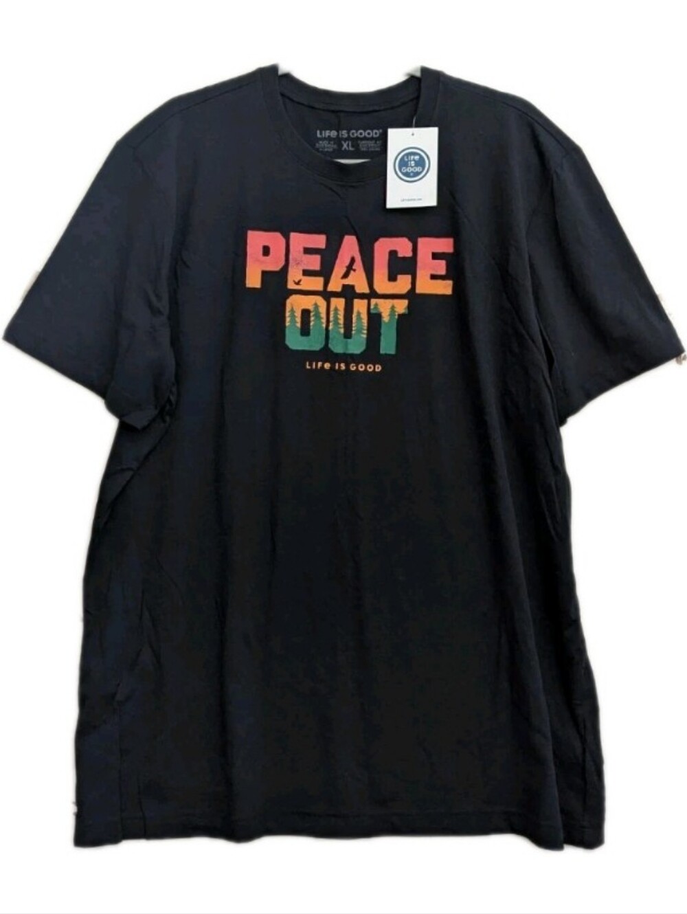 NWT Life is Good Peace Out Graphic T-shirt Crusher Tee Black Size XL